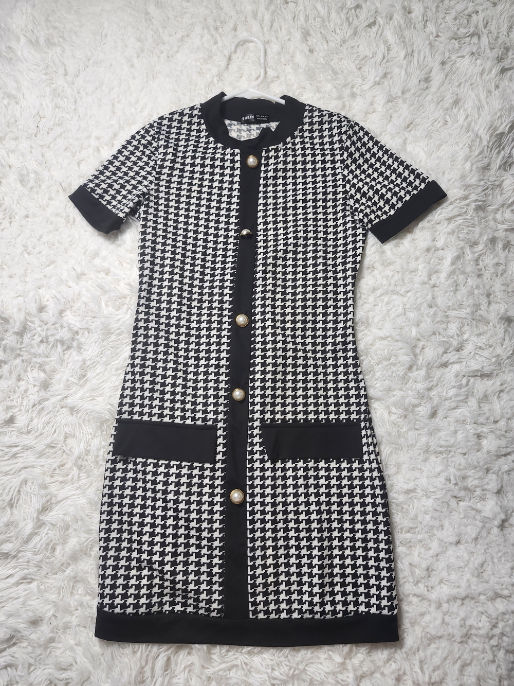 SHEIN Black and White Houndstooth Mini Dress